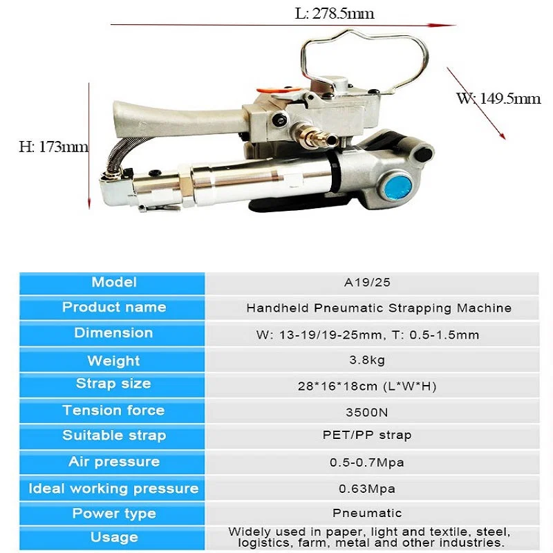 Handheld pneumatic combination Tool for Strapping, Pet Strapping Tool, Pneumatic Strapping Tool, Combination Strapping Tool Handhållet pneumatiskt kombinationsverktyg för bandning, Pet-bandverktyg, pneumatiskt bandverktyg, Kombinationsverktyg