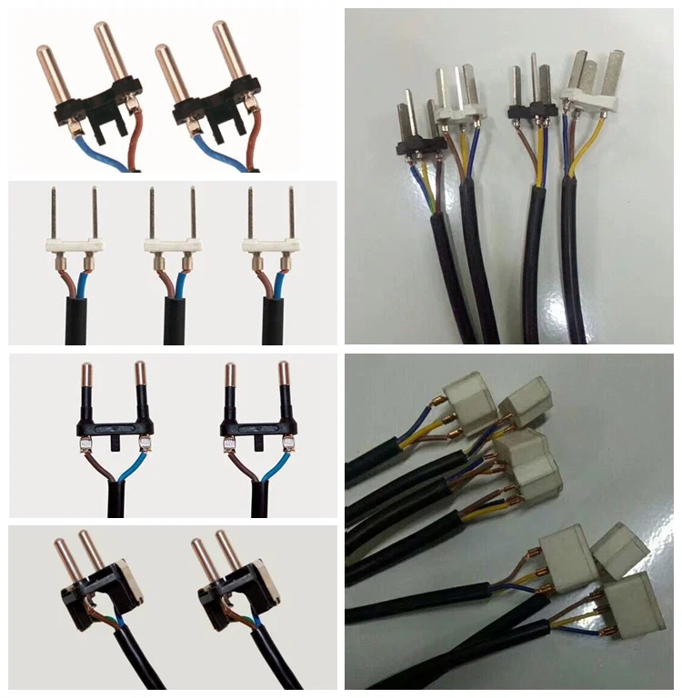 Täysautomaattinen Yhdysvaltain virtajohdon valmistuskone, EU-pistoke virtajohtokaapelin valmistuskone, virtakaapelin leikkaus ja puristuskone 