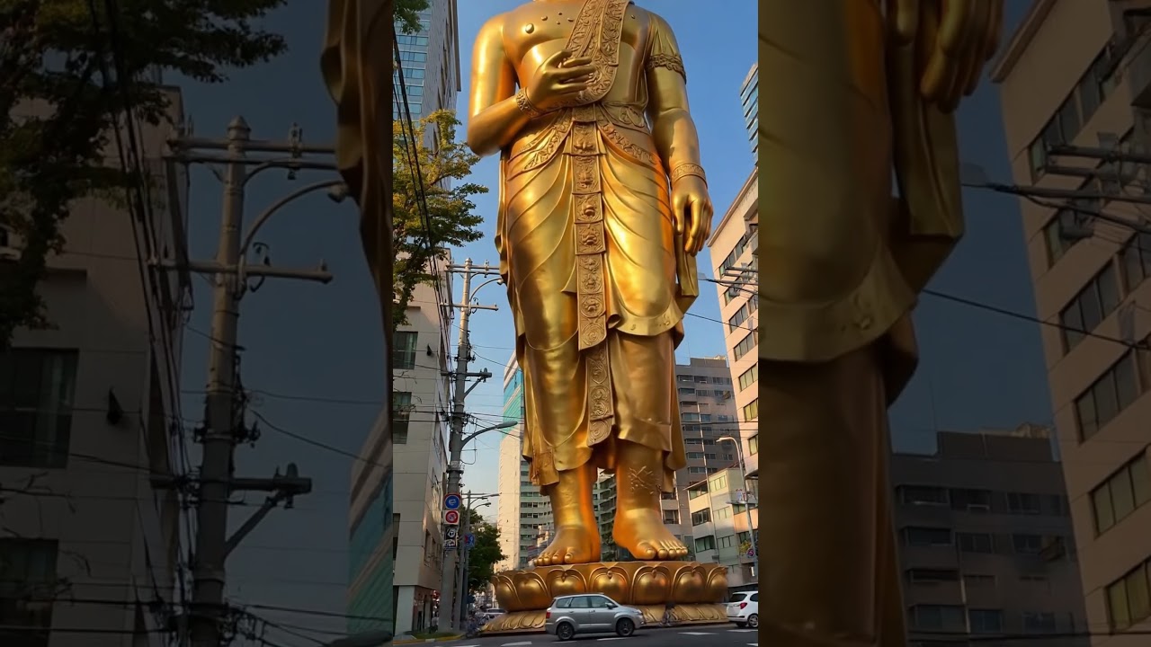 Se den magnifika gyllene Buddhastatyn vandra genom stadens livliga gator #buddha